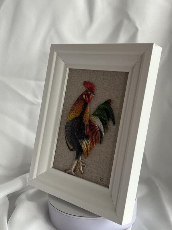 3D Handmade realistic framed rooster sculpture - Image 2