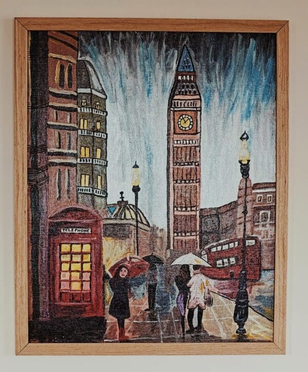 Romantic London Evening - hand painted on Canvas using Acrylic Paints
