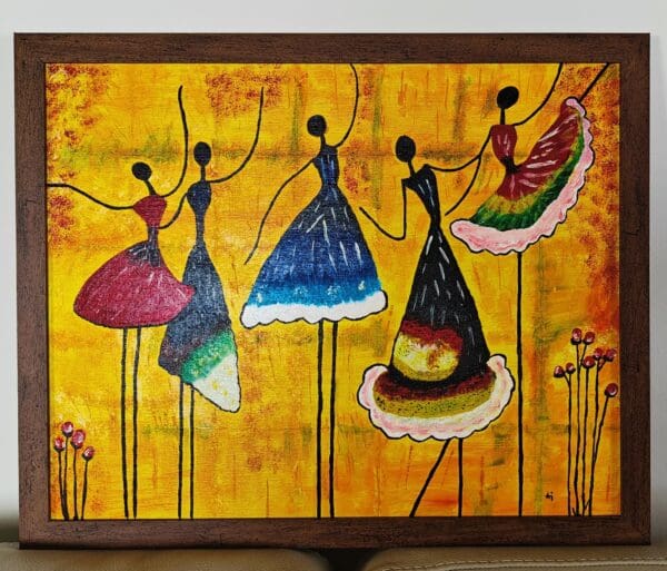 Handmade Abstract African Ballet Dancer Acrylic Painting on Canvas