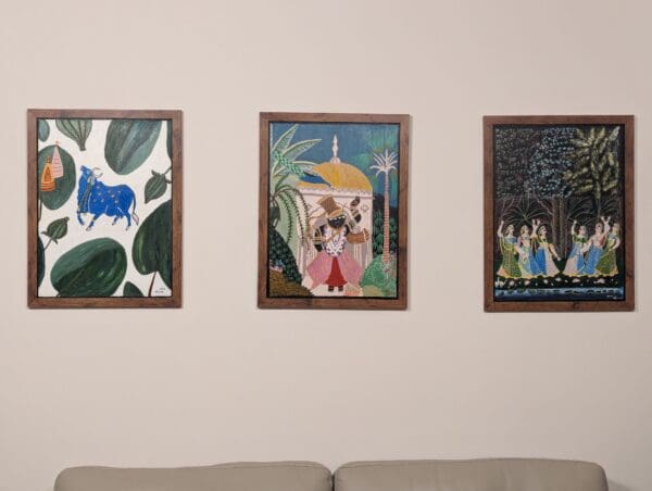 Set of 3 Indian Royal Folk Art Painting - hand painted on canvas