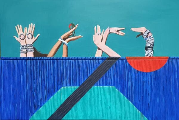 Hands behind the sofa