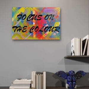 Hand painted, abstract pop art inspired acrylic & spray paint on stretched canvas.  50cm x 70cm