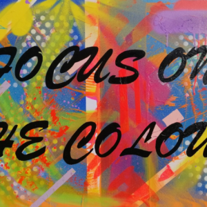 Hand painted, abstract pop art inspired acrylic & spray paint on stretched canvas.  50cm x 70cm