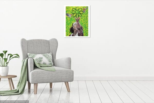 Print shown on living room wall