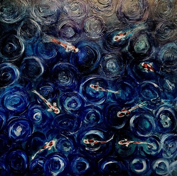 Moonlight and Raindrops on Koi Pond 2
