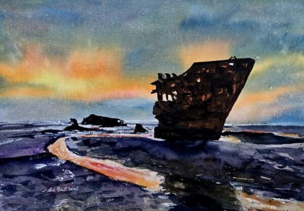 baltray wreck co Louth watercolour
