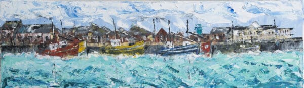 Title: West Pier Howth, Choppy Day Oil on Canva