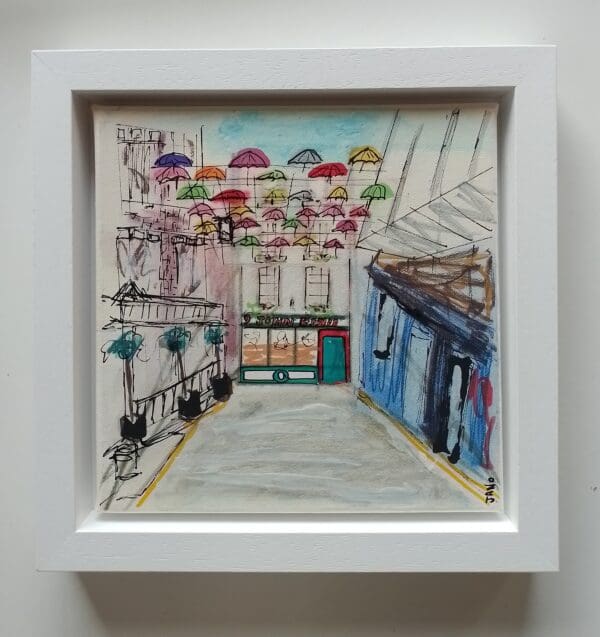 Umbrella Street Dublin (26cm) FRAMED