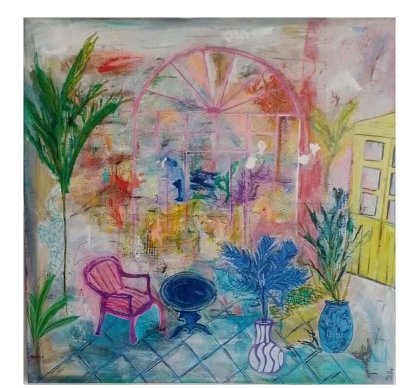 Original Botanical Abstract Painting Modern Irish Wall Art "The Orangery I Never Had" (66cm) FRAMED