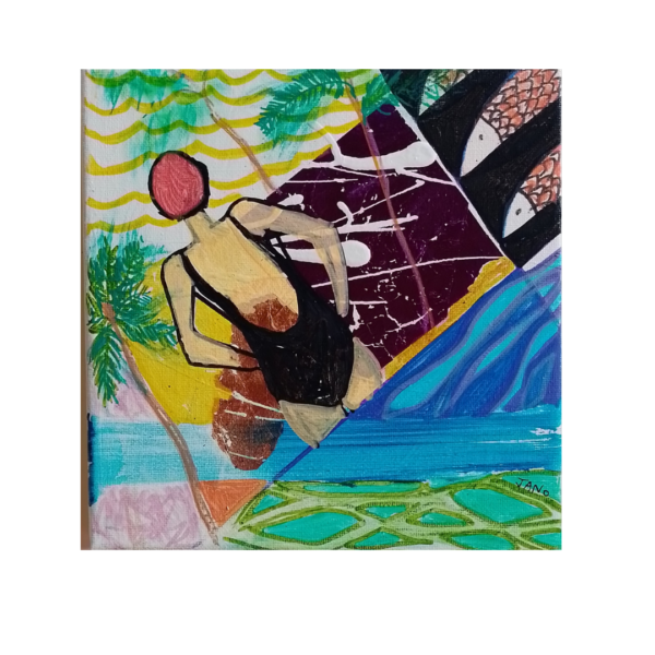 Taking It All In (26cm) FRAMED Swimming Painting