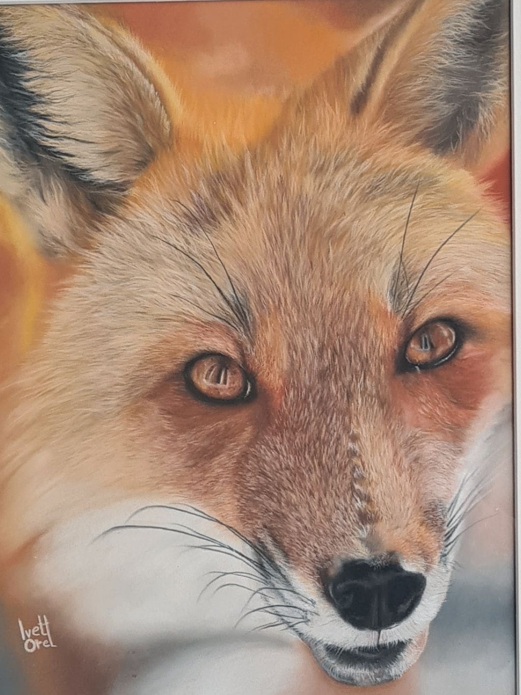 Amber Stillness – Original framed soft pastel fox portrait