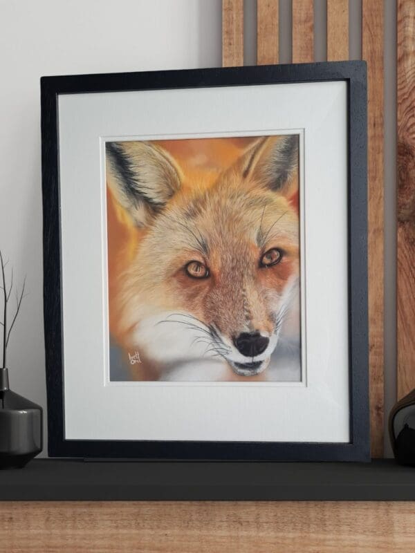 Amber Stillness - Original framed soft pastel fox portrait - Image 3
