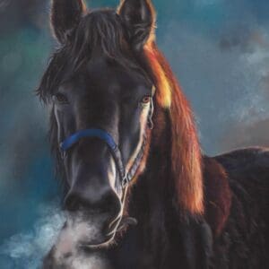 Shadow Majesty – Original Realistic Black Horse Portrait in Soft Pastel