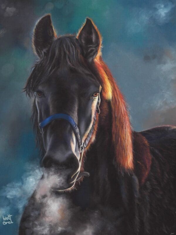 Shadow Majesty – Original Realistic Black Horse Portrait in Soft Pastel