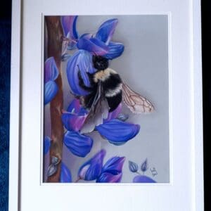 Buzz & Bloom – Realistic Soft Pastel Wildlife Artwork of Bee and Flowers on Pastelmat