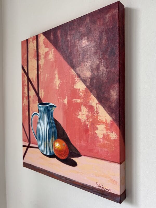 Still life with vase and orange acrylics - Image 2