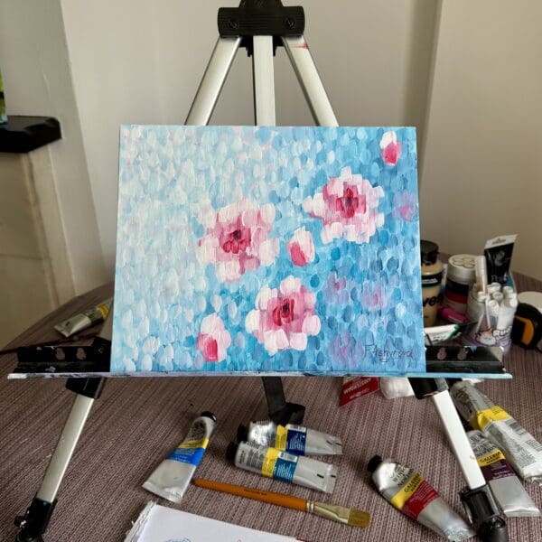 Large textured cherry blossoms on blue background - Image 5