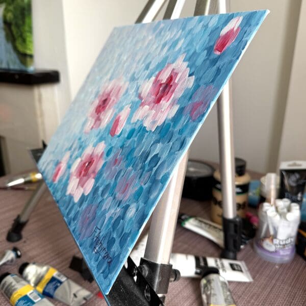 Large textured cherry blossoms on blue background - Image 6