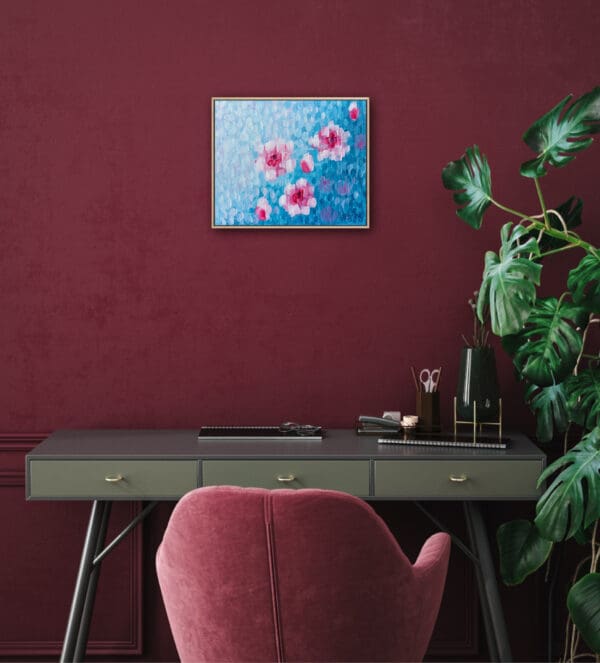 Large textured cherry blossoms on blue background - Image 8