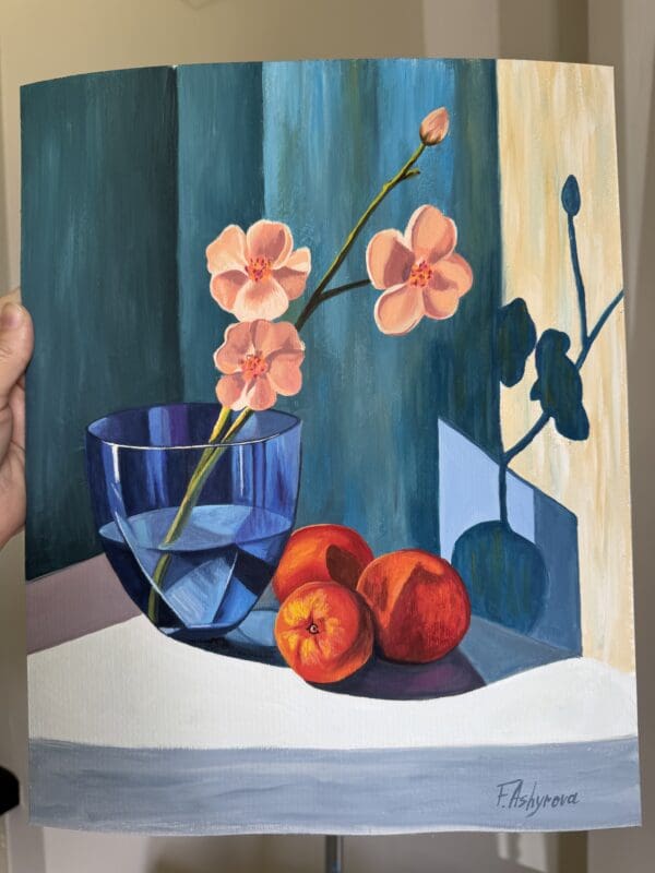 A branch of peach blossoms in a glass goblet with peach - Image 4
