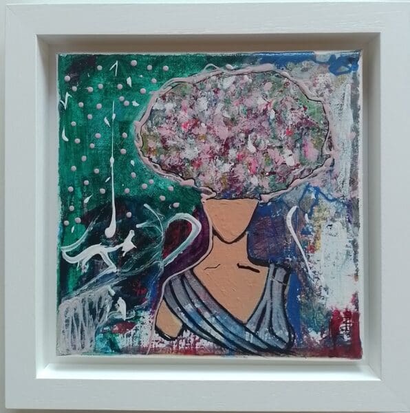 Original Abstract Floral, Floral Art, Hair Styling Art 'Big Floral Hair Day' (29cm) FRAMED