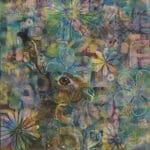 A hare is hiding behind a layer of abstract patterns