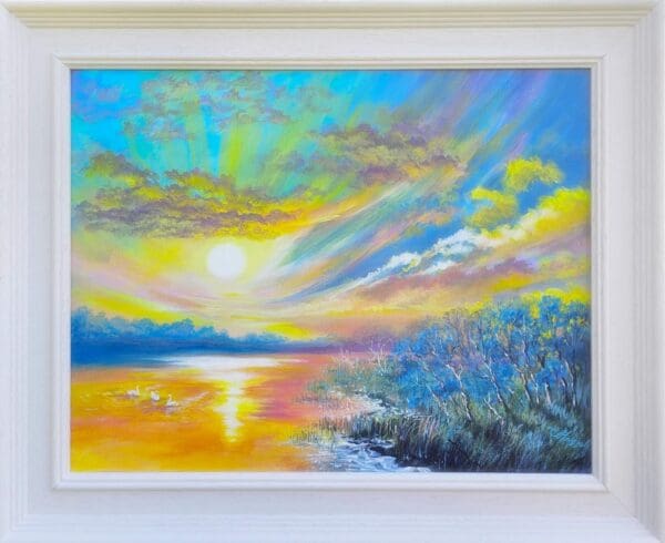 SUNSET SWAN ART - LAKE OF DREAMS