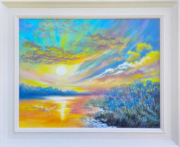 SUNSET SWAN ART - LAKE OF DREAMS