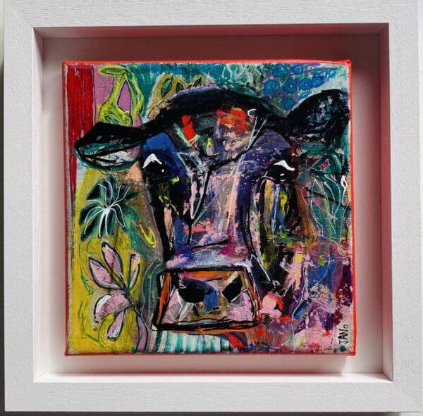 The Cow in the flower garden (29cm) Framed
