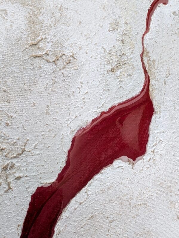 Modern Abstract Canvas Design Wall Art - Epoxy/Resin, Textured White and Bold Red Tones - Image 2