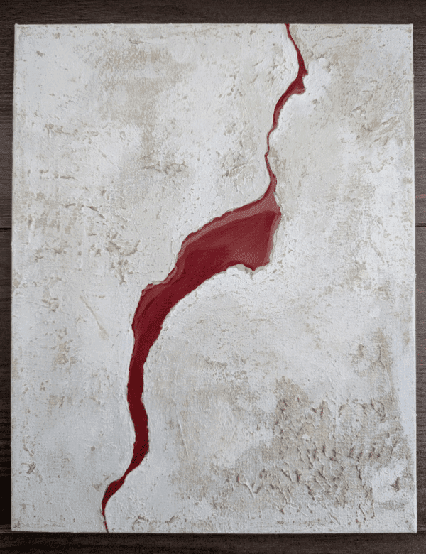 Modern Abstract Canvas Design Wall Art - Epoxy/Resin, Textured White and Bold Red Tones