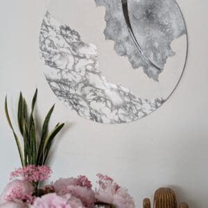 Modern Abstract Round Canvas Design Wall Art - Marble, Resine/Epoxy, Grey, White and Black Tones