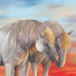 Sunset Bond - Original soft pastel equine artwork
