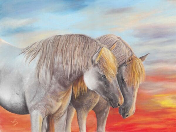 Sunset Bond - Original soft pastel equine artwork