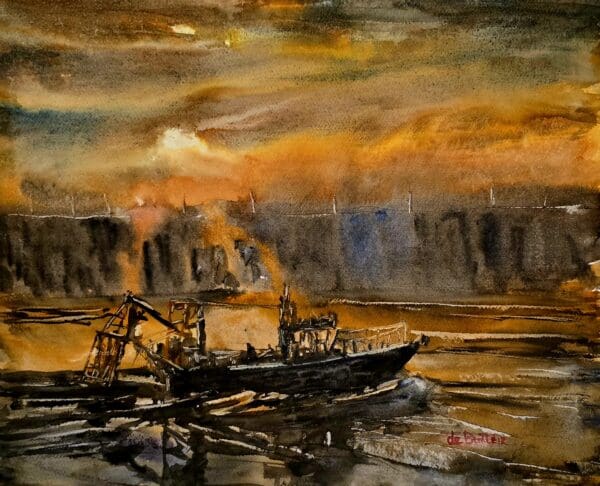 howth sunrise fishing watercolour