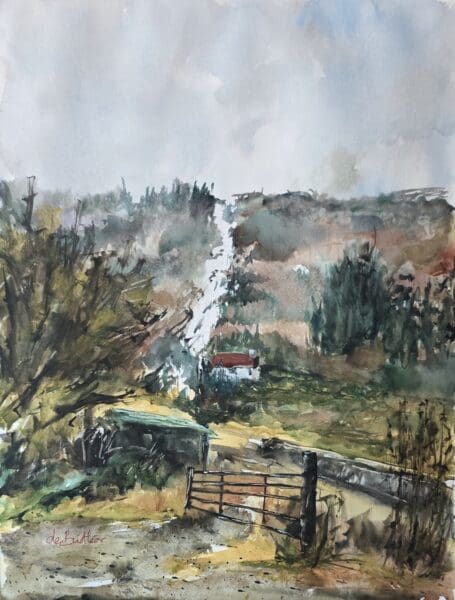 zic zac waterfall glenmalure watercolour