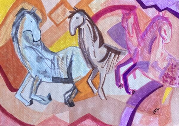 National Horses in Pink A4 (Mounted) - Image 2