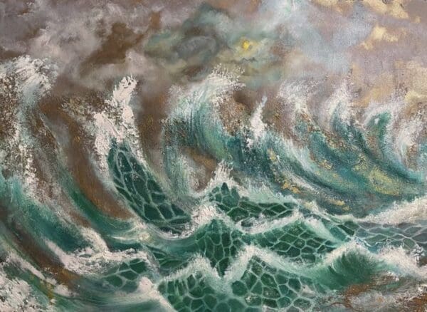 Stormy Sea – Textured Oil Painting with Gold Leaf Accents Painting