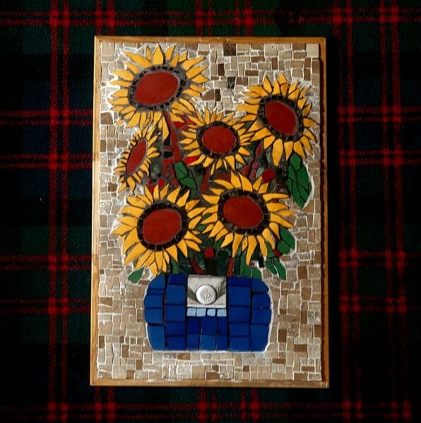 MOSAIC SUNFLOWERS IN VASE LARGE