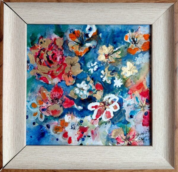 Golden Blossoms in Blue