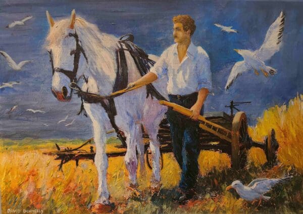man and horse with harrow