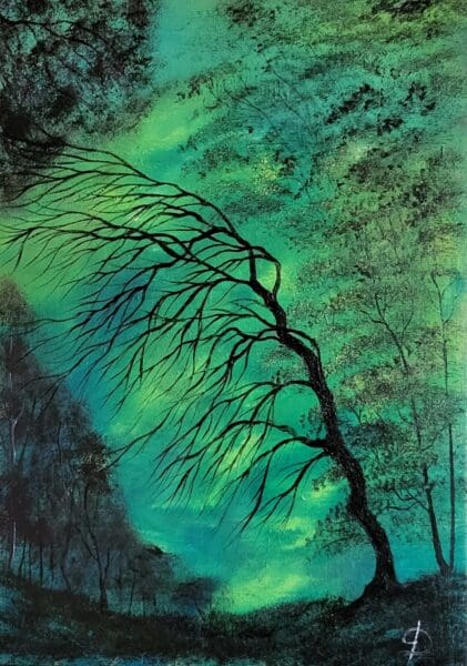 Barren Tree under Green Light