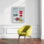 Red Globe Still Life - Apple, Books, by the Snowy Window