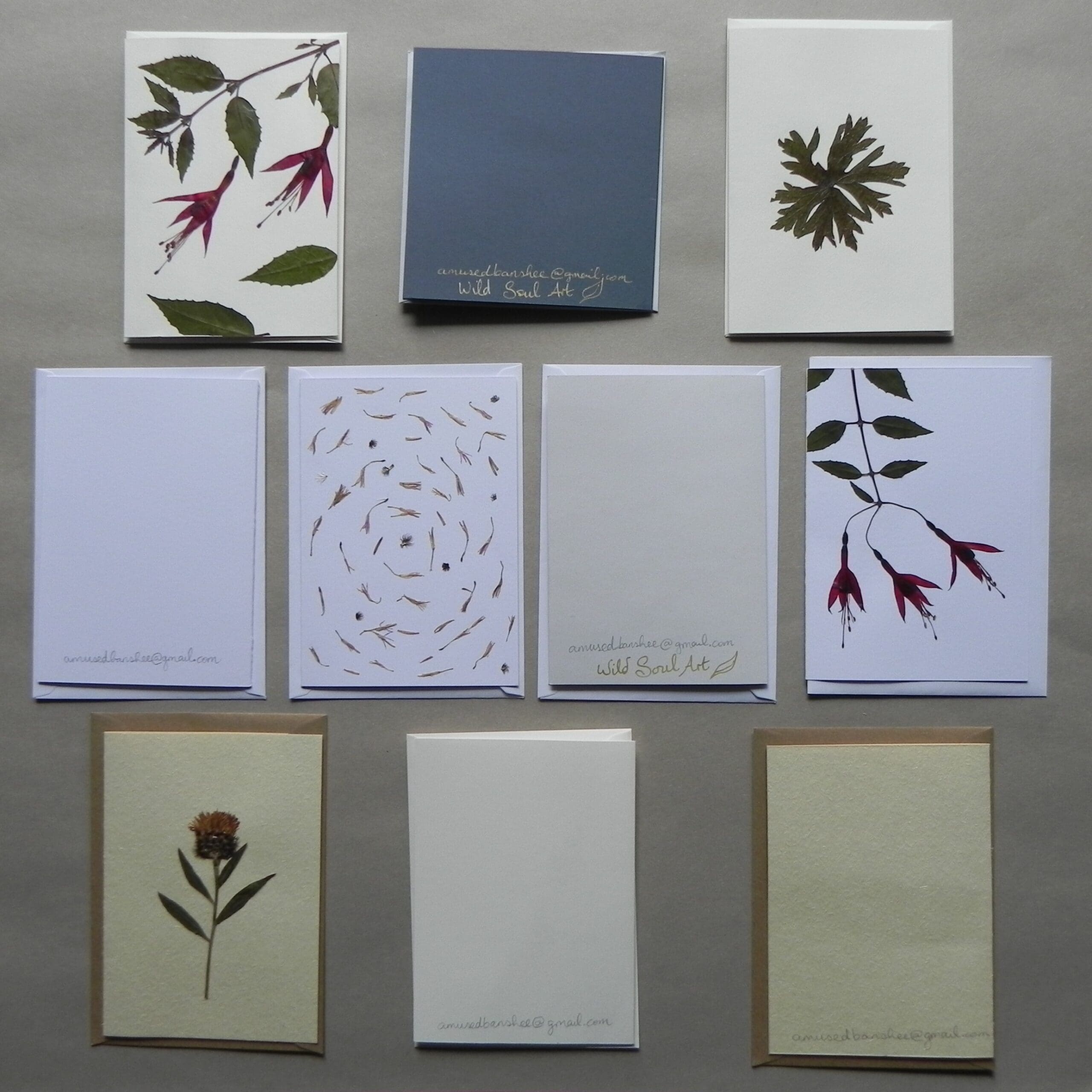 10 Unique Real Pressed Flowers & Leaves Cards - Pack #1 - Image 4