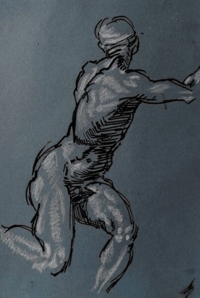 Ink and Pastel : Michelangelo Revisited.