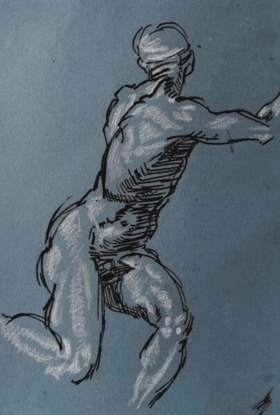 Ink and Pastel : Michelangelo Revisited.