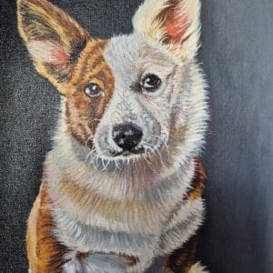 Corgi / oil painting on canvas panel