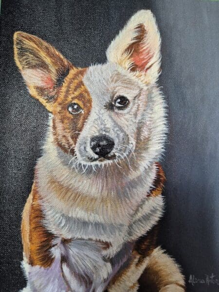 Corgi / oil painting on canvas panel