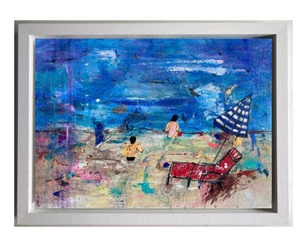 Original Summer Abstract Painting, Contemporary Coastal Art "The Idea of Holiday" (48cm) Framed