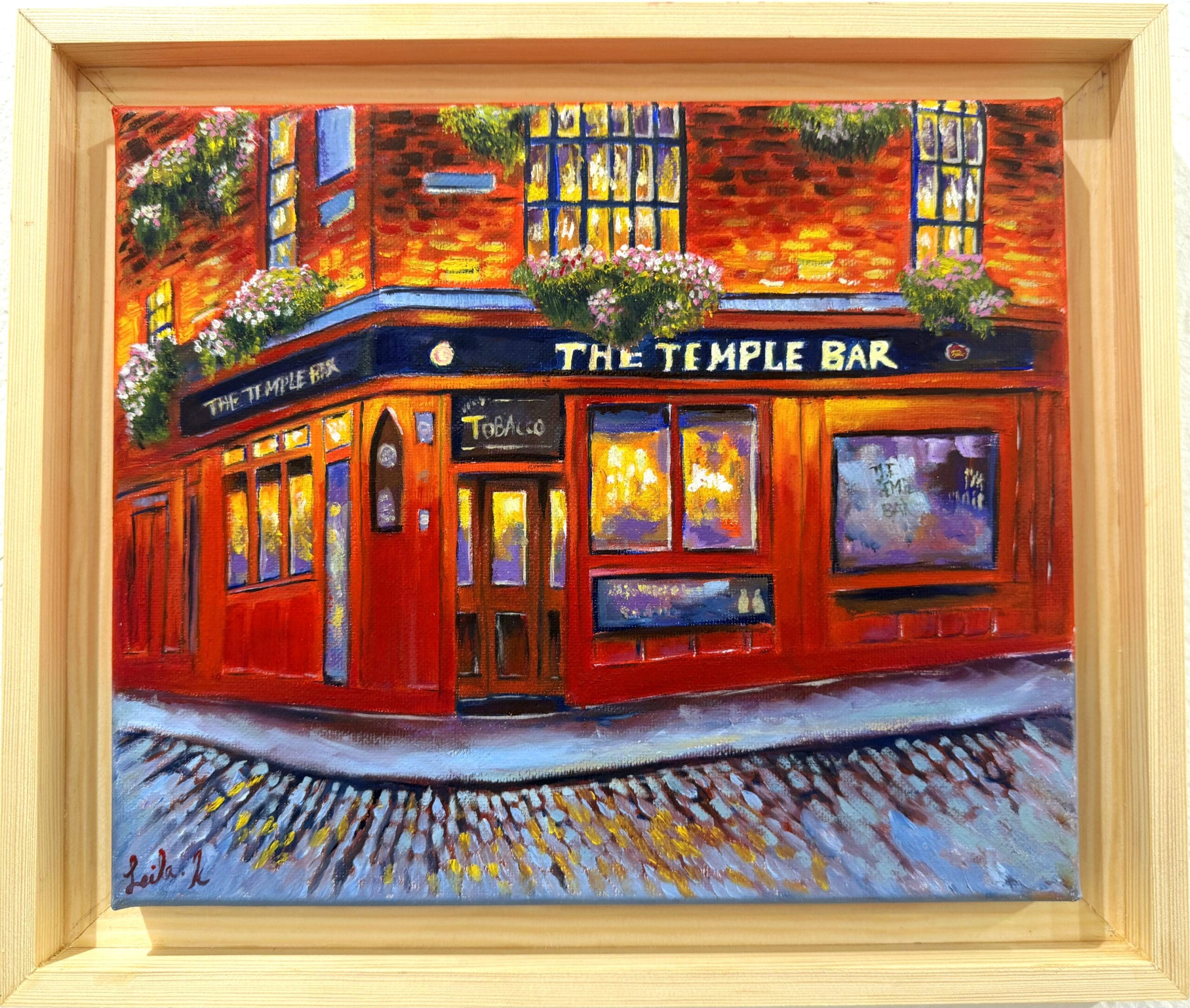 Original oil painting of Temple Bar, Dublin. Framed artwork, one of the most famous Irish landmarks